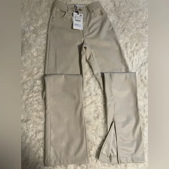 Zara Pants Jumpsuits Zara Leather Slit Pants Poshmark
